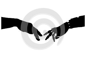 Silhouette Prosthesis of the bionic hand touch the person`s arm photo