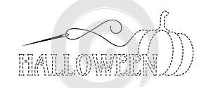 Silhouette of pumpkin and word `Halloween` with interrupted contour.