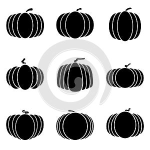 Silhouette pumpkins halloween cartoon group set vector illustration