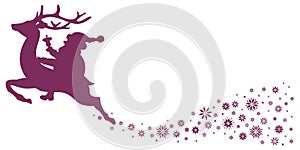 Purple Riding Santa Claus On Reindeer With Snowflakes