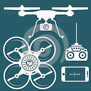 Silhouette of quadcopter and smartphone photo