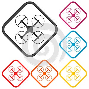 Silhouette quadrocopter a top view icons set
