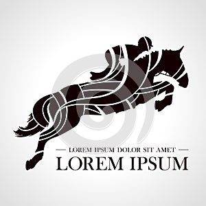 Silhouette of racing horse with jockey. Logo. Design icons. Equestrian sport. Jockey riding jumping horse. Poster. Sport