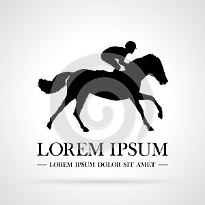 Silhouette of racing horse with jockey. Logo. Design icons. Stable, farm,Valley,Company. Equestrian sport. Poster