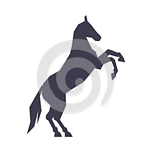 Silhouette of Racing Horse Standing on its Hind Legs, Derby, Equestrian Sport Vector Illustration