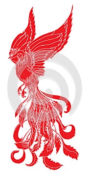 Silhouette and red phoenix fire bird.