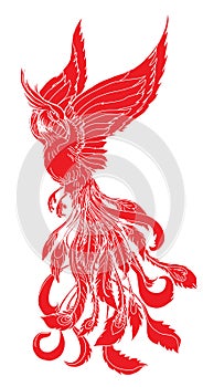 Silhouette and red phoenix fire bird.