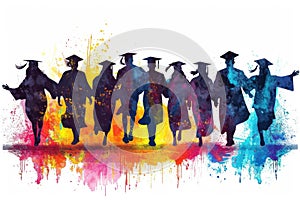 Silhouette of rejoicing graduates