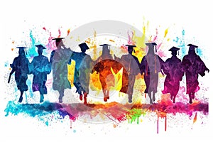 Silhouette of rejoicing graduates