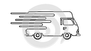 Silhouette Retro food truck car. Fast shipping delivery flat icon  for Transport. vector illustration