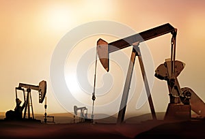 Silhouette of retro oil pumps