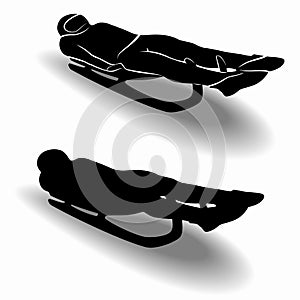 Silhouette rider on sled , vector draw