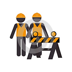 Silhouette road construction and workers group