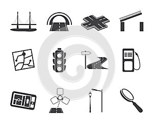 Silhouette Road, navigation and travel icons