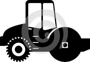 Silhouette of Road Roller Compactor Icon in Flat Style. Vector Illustration