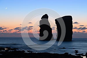 Silhouette of rocks at Mosteiros beach, Azores, Portugal