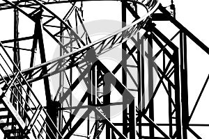Silhouette roller coaster tracks on a white bacground