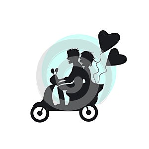 Silhouette of romantic couple riding scooter