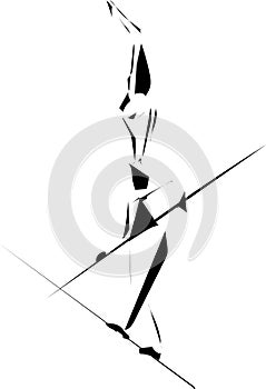 Silhouette of ropewalker. Circus artists drawn in abstract style