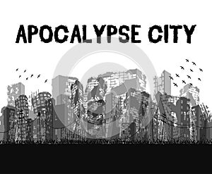 Silhouette ruined apocalypse city building vector eps10