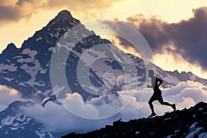 Silhouette of Runner Against Mountain Sunset