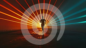 silhouette of runner in the middle on speed vibrant lighting background, sport and activity banner
