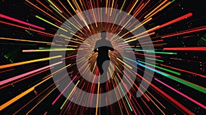 silhouette of runner in the middle on speed vibrant lighting background, sport and activity banner