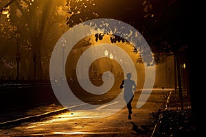 silhouette of a runner woman on the road