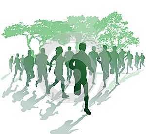 Silhouette of runners in a park