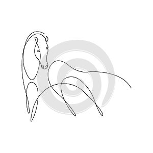 Silhouette of a running horse drawn in a continuous line. Design suitable for emblem, equestrian club logo, mascot, decoration