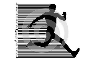 Silhouette of a running man and barcode.