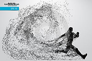 Silhouette of a running man from particles.