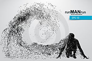 Silhouette of a running man from particles.