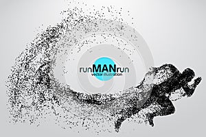 Silhouette of a running man from particles.