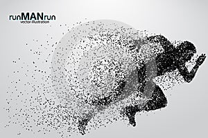 Silhouette of a running man from particles.