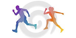 Silhouette of a running man and woman