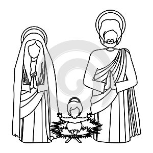 Silhouette sacred family with baby jesus kneel