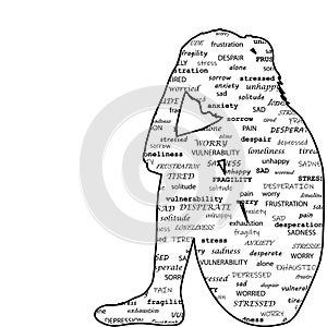 Silhouette of a sad woman with typography pattern