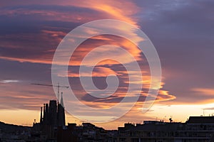 Silhouette of the Sagrada Familia in Barcelona.