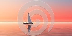 Silhouette of sailboat on the sea at sunset. Minimalist sailing background.