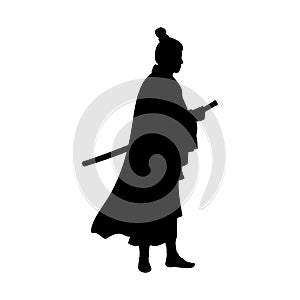 Silhouette Samurai warrior with katana sword.