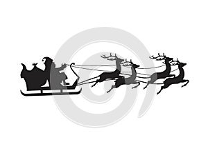 Silhouette of Santa Claus is flying in sleigh