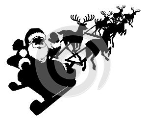 Silhouette Santa Claus Reindeer Christmas Sleigh