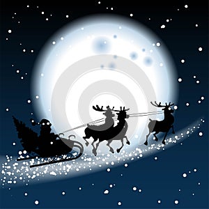 Silhouette of santa and reindeer