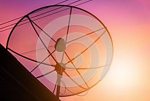 Silhouette satellite dish communication technology network
