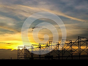 Silhouette of scaffolding in the construction site