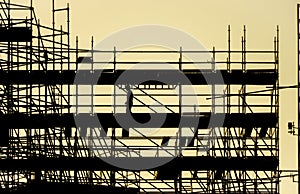 Silhouette of scaffolding construction site