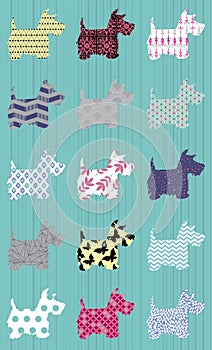 Silhouette scottie dogs with patterns repeat pattern