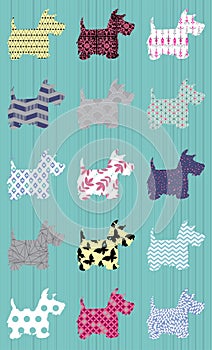 Silhouette scottie dogs with patterns repeat pattern photo