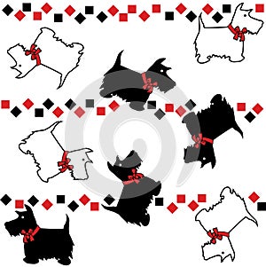 Silhouette scottie dogs with patterns repeat pattern photo